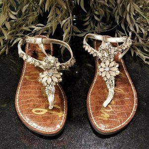 7M Sam Edelman GAREN Floral Jeweled Leather T-Bar